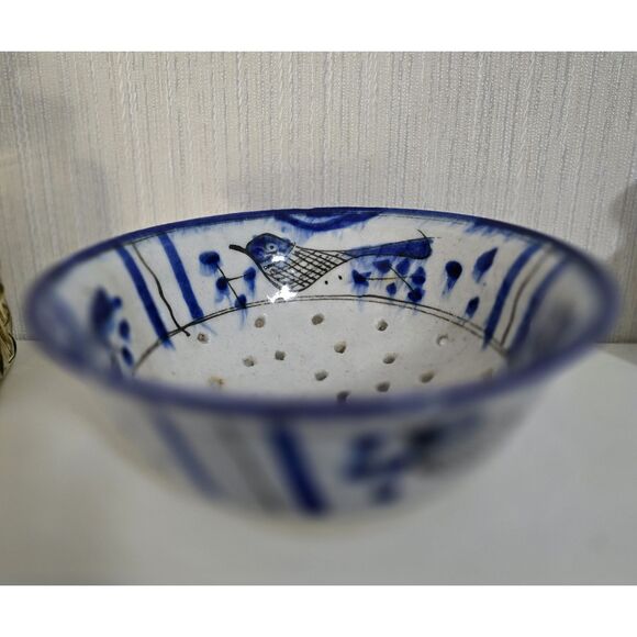 Vintage Mexican Folk Art Stoneware Pottery Strainer - Picture 3 of 5